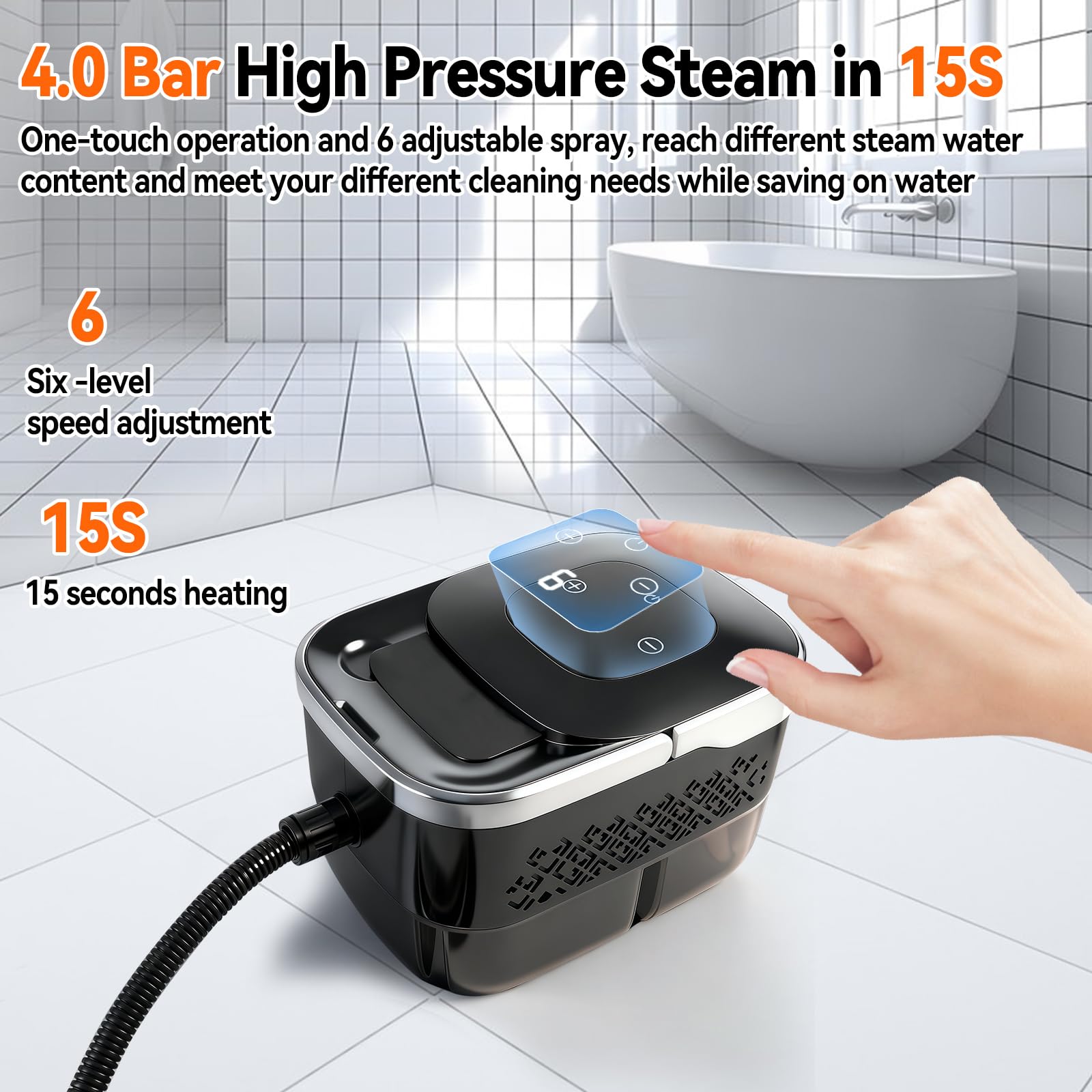 Pulitore a vapore manuale ad alta pressione da 2500 W, 4 bar, serbatoio da 1250 ml, 6 livelli, dispositivo di pulizia ad alta temperatura per auto, finestre, cucina, pavimenti, mobili