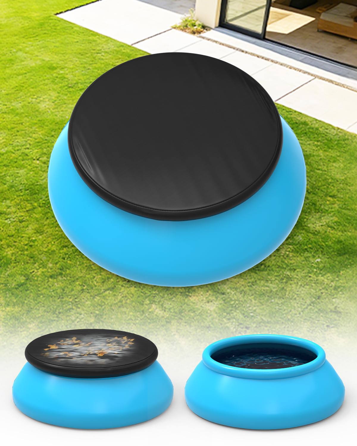 Photo 1 of Mosenpol 8 ft Round Inflatable Pool Cover, Outdoor Round Above Ground Inflatable Swimming Pool Cover with Elastic Band, Easy Set, Snug Fit, Dustproof, Windproof