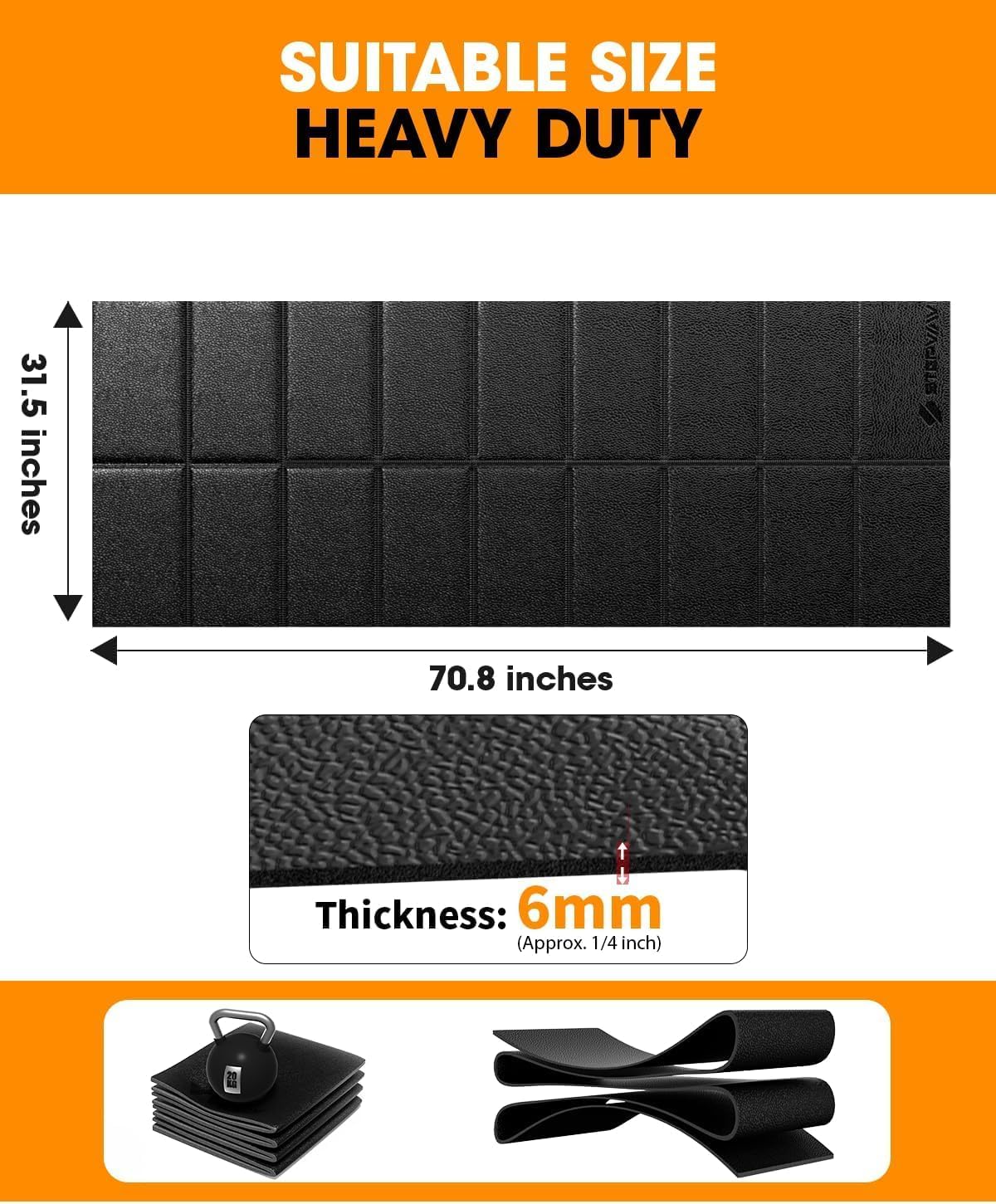 walking pad mat for carpet, treamill mat for hardwood floors, high density, 1/4 thickness, folable, floor protection mats for bikes, elliptical, treadmill 71"l x 32"w x 0.3"th
