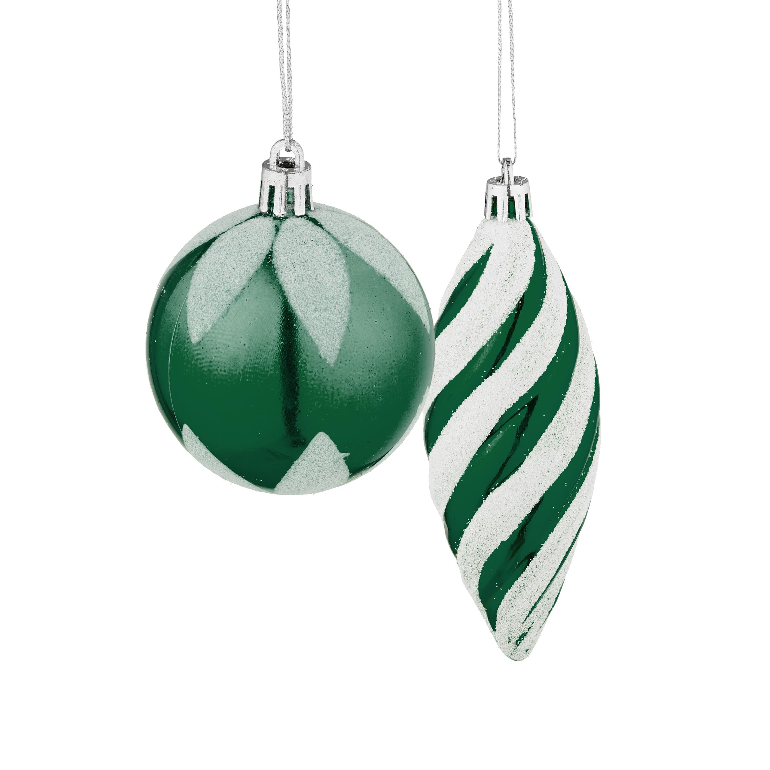 Relaxdays Boules de Noël, Lot de 72, en Plastique, Ornements de Sapin, cœurs, Bottes, Pommes de pin, Vertes