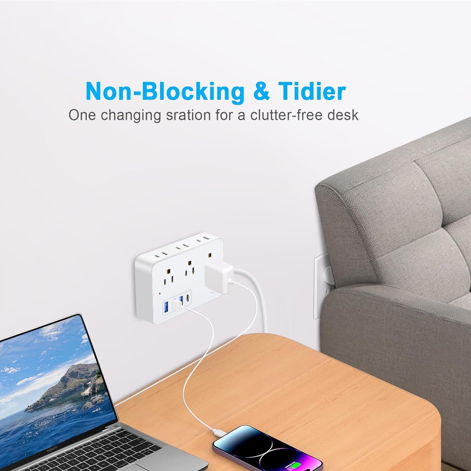 15 FT Extension Cord with Multiple Outlets, Asamoom 15 ft Surge Protector Power Strip with 6 Outlets with 4 USB Ports(1 USB C)?Flat Plug with Long Cord 1700 Joules Protection for Home Office White