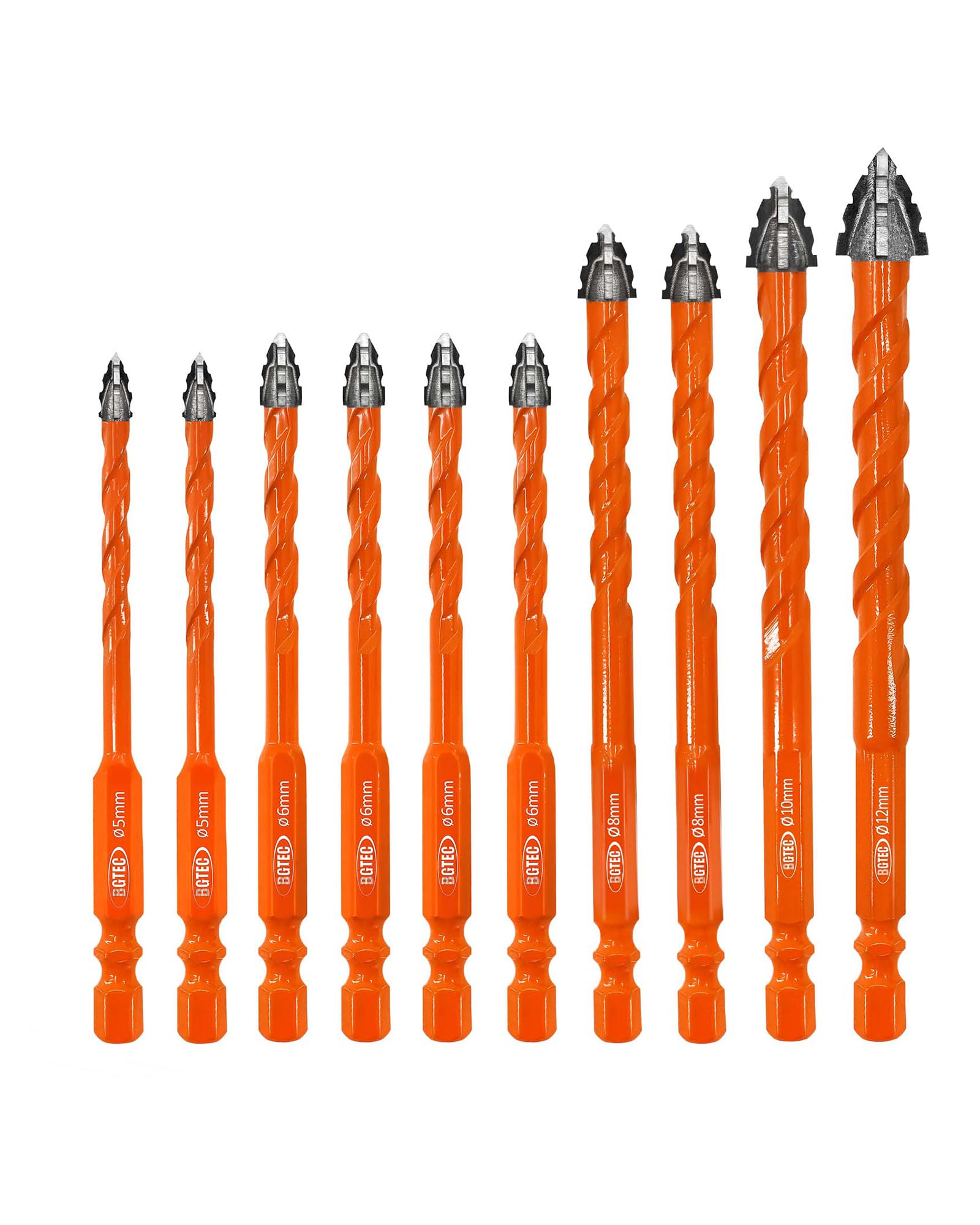 BGTEC Juego de Brocas de Carburo para Mampostería 10 Piezas Ø 5-12 mm | Professional Brocas Porcelanico Set para Madera, Plástico, Ladrillo, Cerámica, Vidrio, Hormigón y Mármol