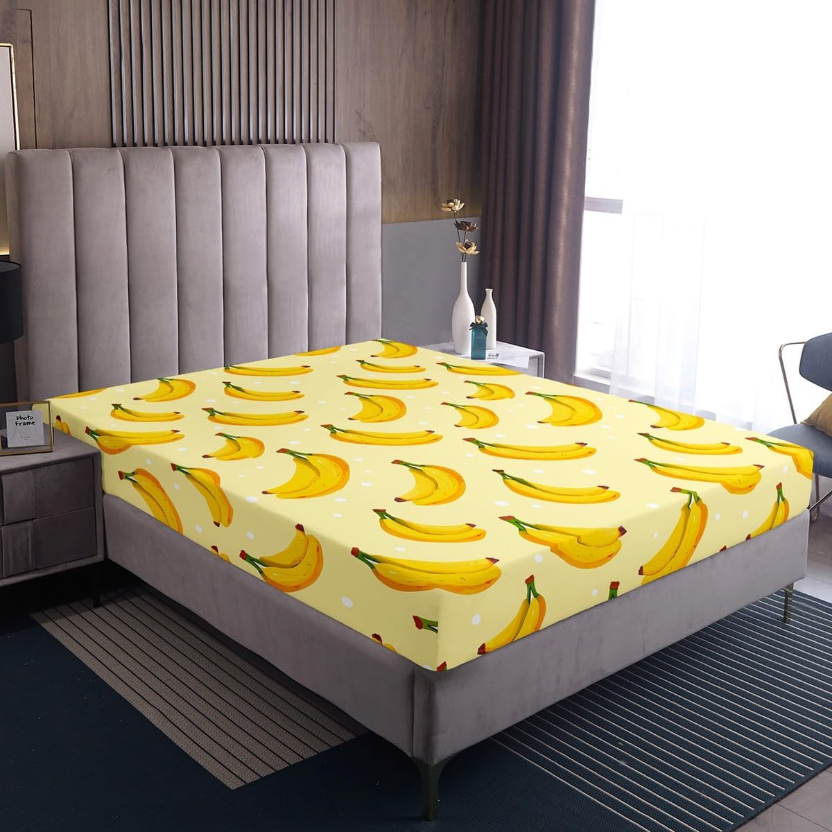 Feelyou Banana Bed Sheet Set for Kids Boys Girls Teens Tropical Fruit Yellow Summer Bedding Set Lightweight Microfiber Bed Cover Decor 3Pcs Fitted Sheet with 2 Pillowcase Queen
