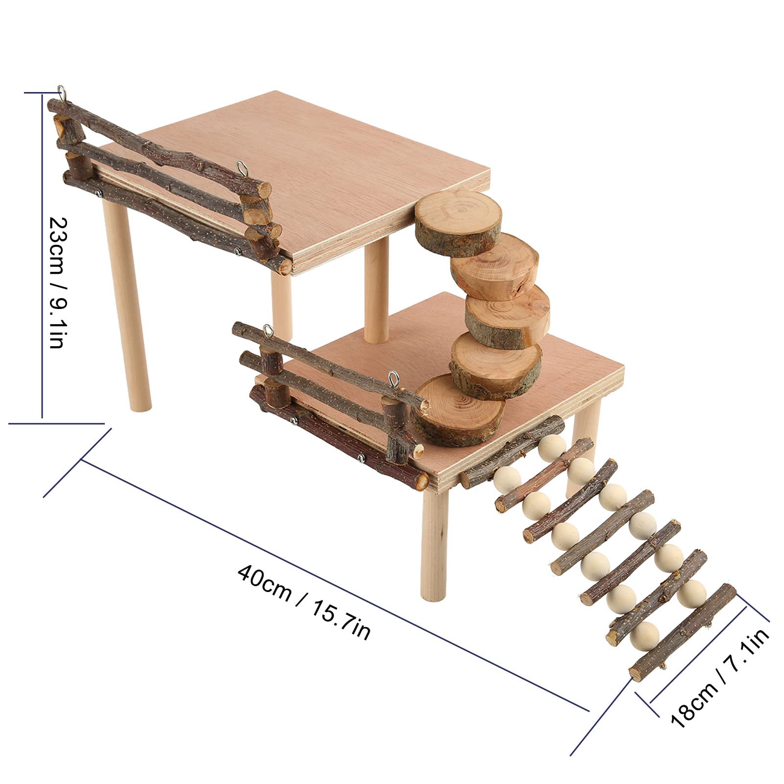 Hamster-Kletterspielzeug Aus Apfelholz – Zweistöckig Mit Brücke & Leiter, 20x40x18 Cm