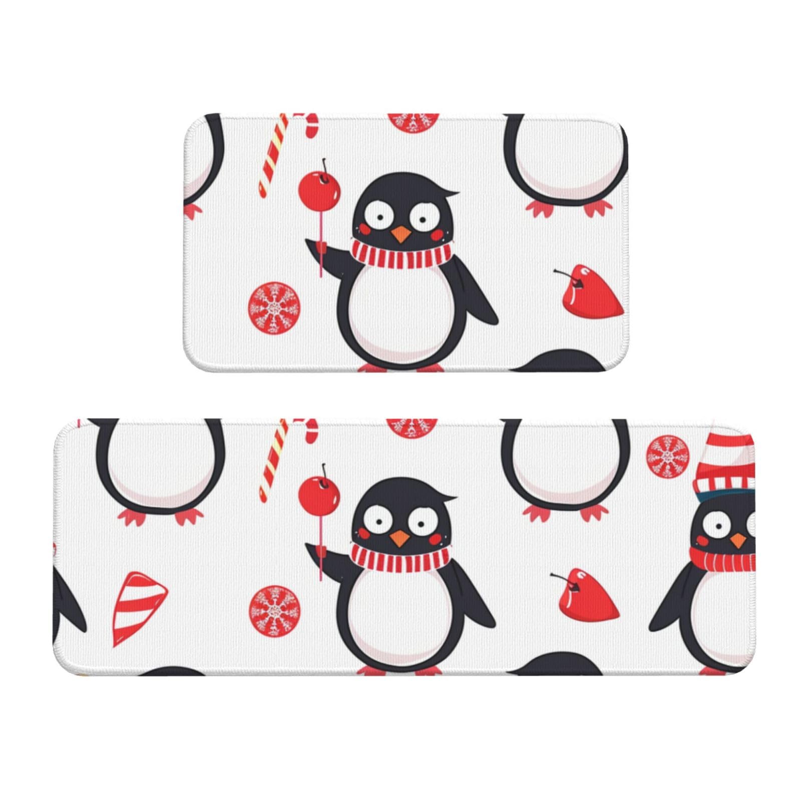 Tapetes de cocina acolchados y antideslizantes Lollipop Penguin, juego de 2 alfombras lavables