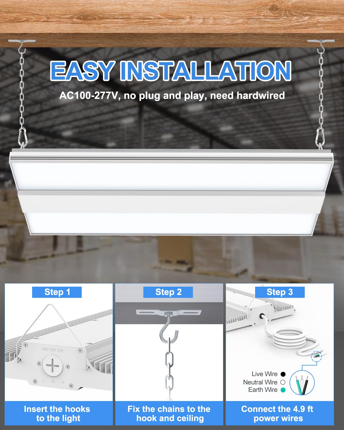 9 Pack High Bay LED Lights 400W 320W 240W Adjustable 2 2FT Linear LED High Bay Warehouse Light — view 7