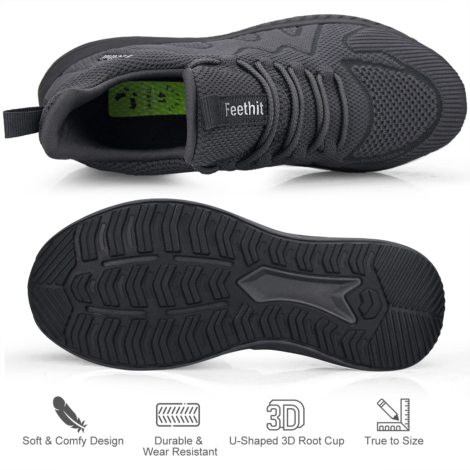 Feethit Mens Non Slip Walking Sneakers Lightweight Breathable Slip on Running Shoes Athletic Gym Tennis Shoes for Men