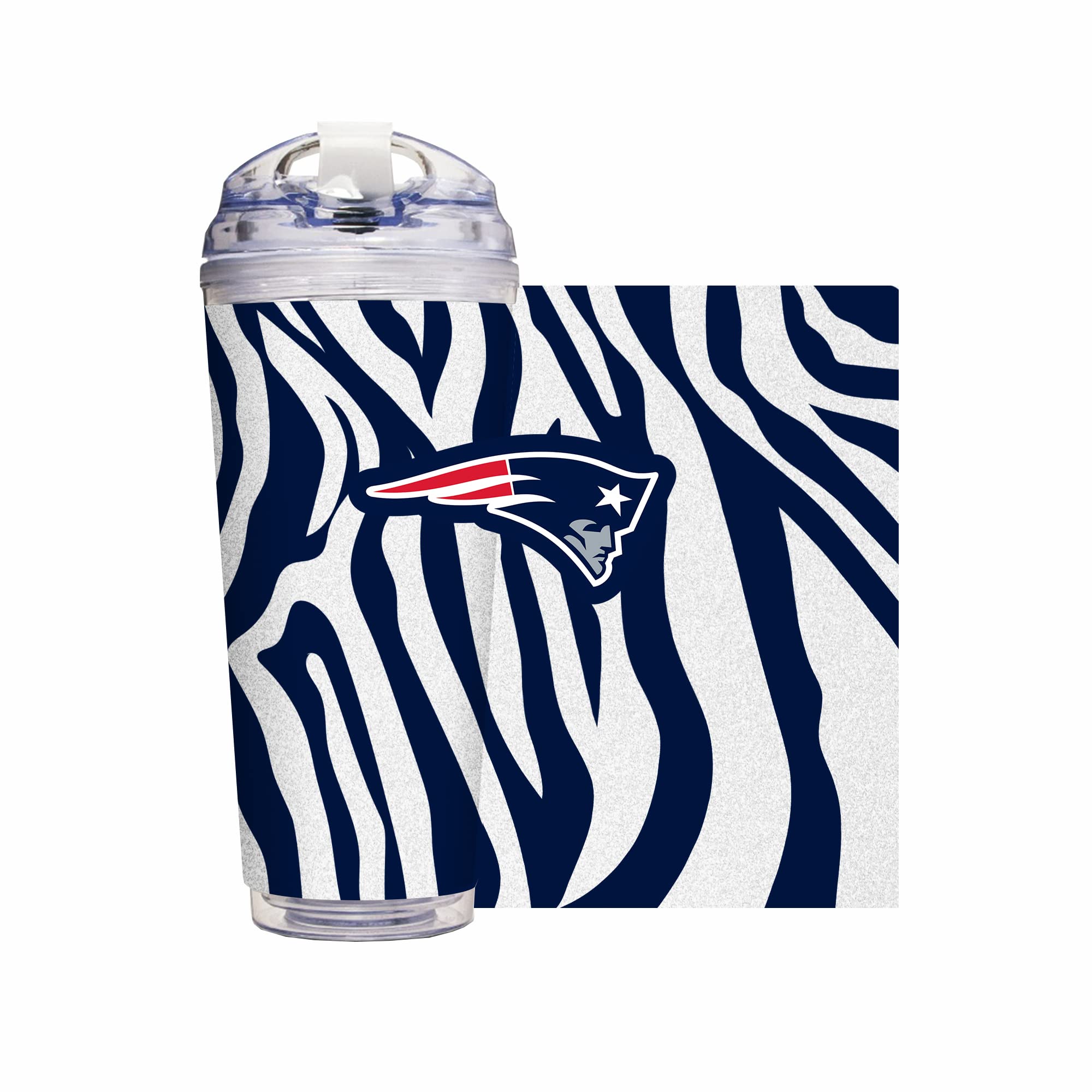 Rico Industries NFL Football Glitter 24oz Acrylic Glitter Tumbler with Hinged Lid, Officially Licensed Double Wall Tumbler with Straw
