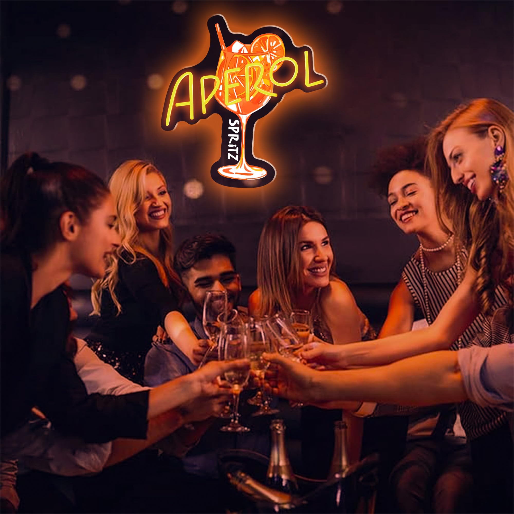 Aperol Spritz Neon Sign LED Cocktail Wandleuchte für Home Bar Küche | Cocktail-LED für Party-Dekoration, Spritz-Liebhaber, Geschenk, einstellbare Helligkeit, Neon-Bar-Schild, 35,6 x 34,3 cm