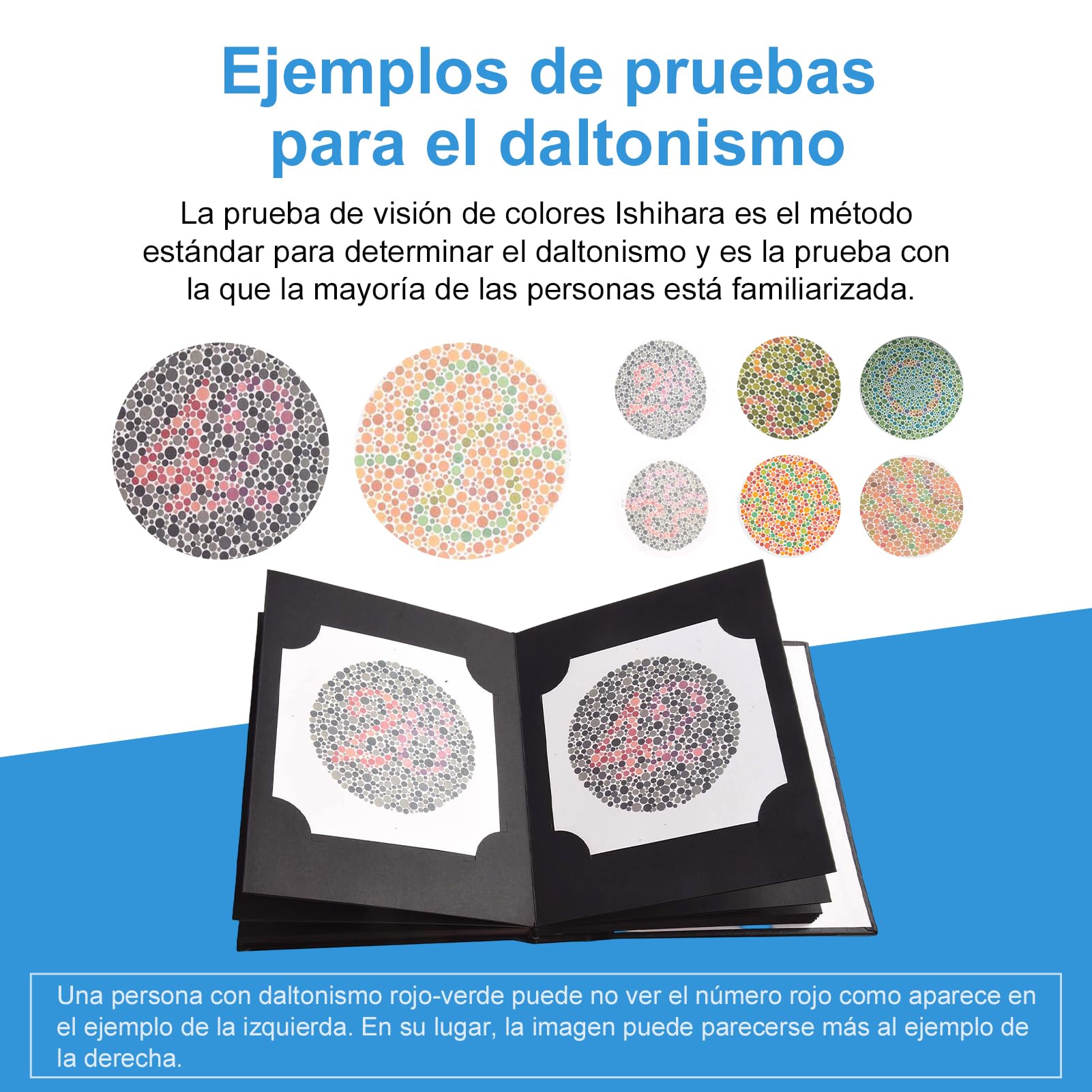 Whychstore Test professionale per daltonismo, libro Ishihara, 38 pezzi, optometria, optometria, test di deficit di colore, Libro di test di optometria con design unico dell'album