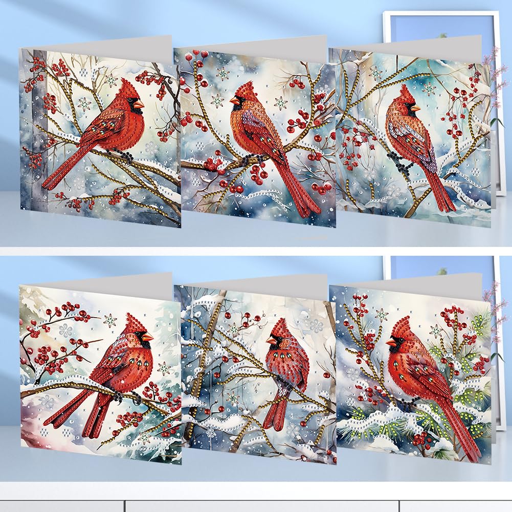 SPEPROECO 6PCS Diamond Art Christmas Cards, Diamond Art Painting Cards DIY Christmas Gifts, Handmade Christmas Greeting Cards Diamond Art Kit for Christmas Party Favors