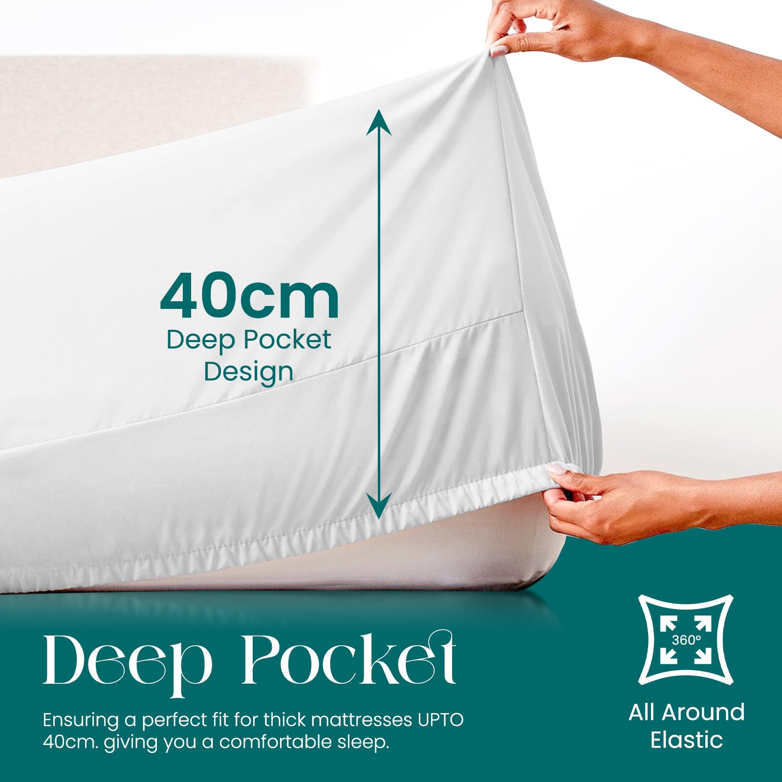 Linens World Egyptian Cotton Fitted Sheets King Size Breathable, Anti Wrinkle 40cm Deep Pocket 200 Thread Count Bed Sheets Bedding & Linen 152 X 200-CM White Bedding King Size Fitted Sheets — view 4
