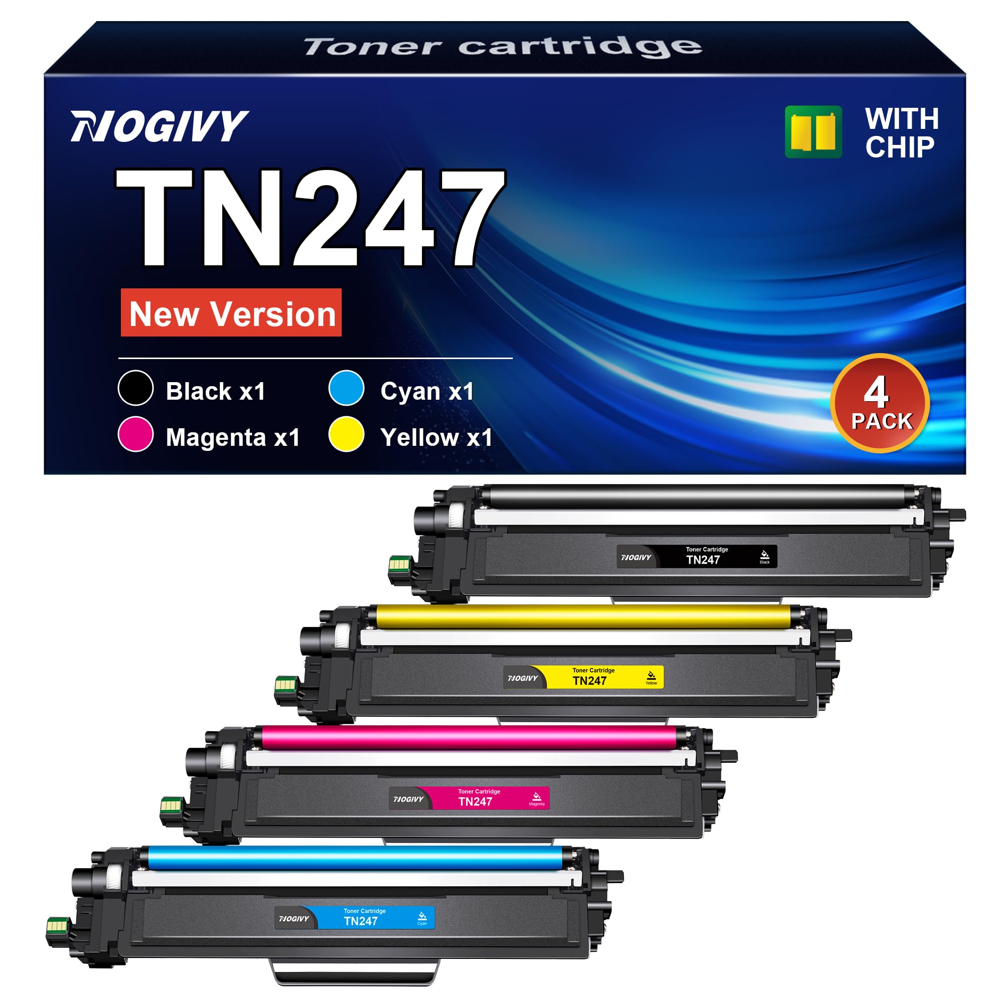 TN-243 CMYK TN247 Toner: 4er-Pack kompatibel für Brother MFC-L3750CDW DCP-L3550CDW MFC-L3770CDW HL-L3210CW HL-L3230CDW MFC-L3710CW MFC-L3730CDN TN243CMYK TN 243CMYK TN-243BK TN243 TN 243 247 4er Pack