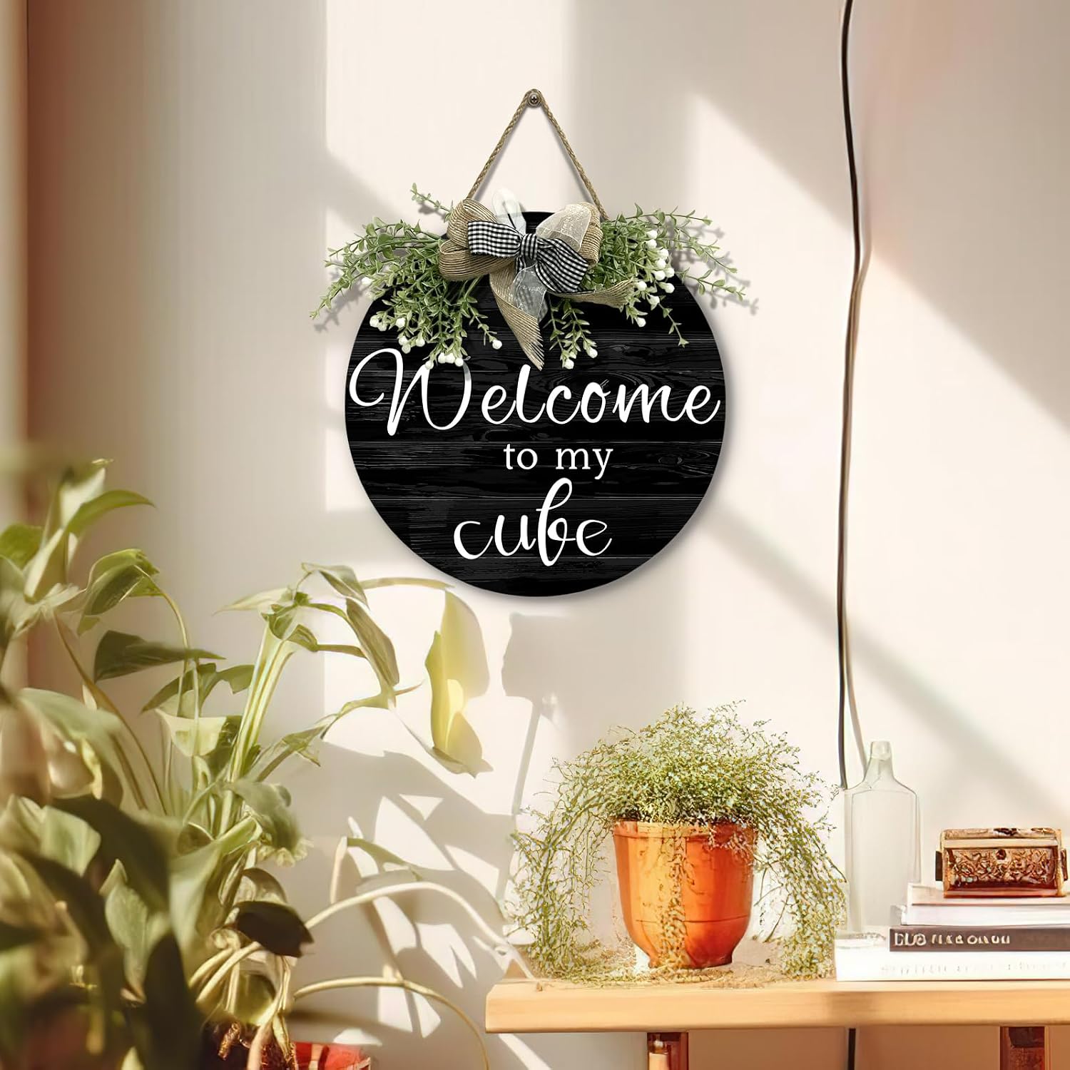 Welcome to My Cube Wooden Door Sign Home Office Seasonal Decor Door Wreath Gift for Coworkers Colleagues Wall Porch Hanging Sign Office Decorations image 3