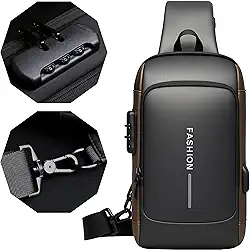 Bolsa Mochila Tiracolo Transversal Pochete de Couro Antifurto, Impermeável, com USB, Couro, Anti-Roubo, Esportiva, Academia