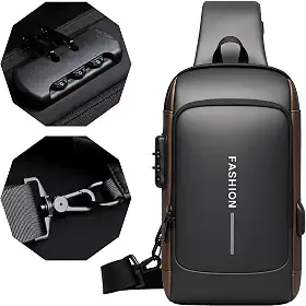 Bolsa Mochila Tiracolo Transversal Pochete de Couro Antifurto, Impermeável, com USB, Couro, Anti-Roubo, Esportiva, Academia