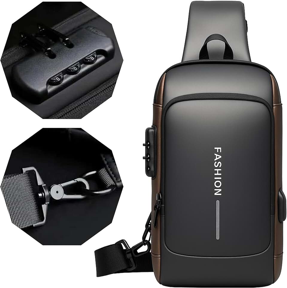 Bolsa Mochila Tiracolo Transversal Pochete de Couro Antifurto, Impermeável, com USB, Couro, Anti-Roubo, Esportiva, Academia