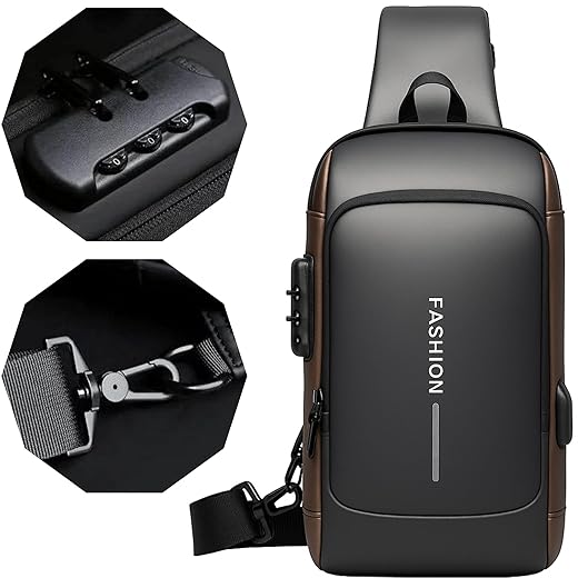 Bolsa Mochila Tiracolo Transversal Pochete de Couro Antifurto, Impermeável, com USB, Couro, Anti-Roubo, Esportiva, Academia