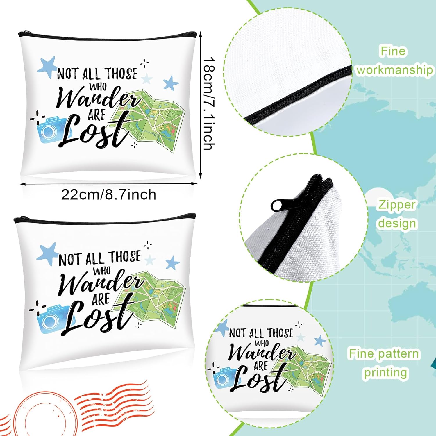 12 Pcs Travel Bag Adventure Awaits Makeup Bag Gifts World Map Cosmetic Case Traveler Gifts for Women Travel Theme Party Favors Mountains Pouch for Lover Friendship Birthday Accessories