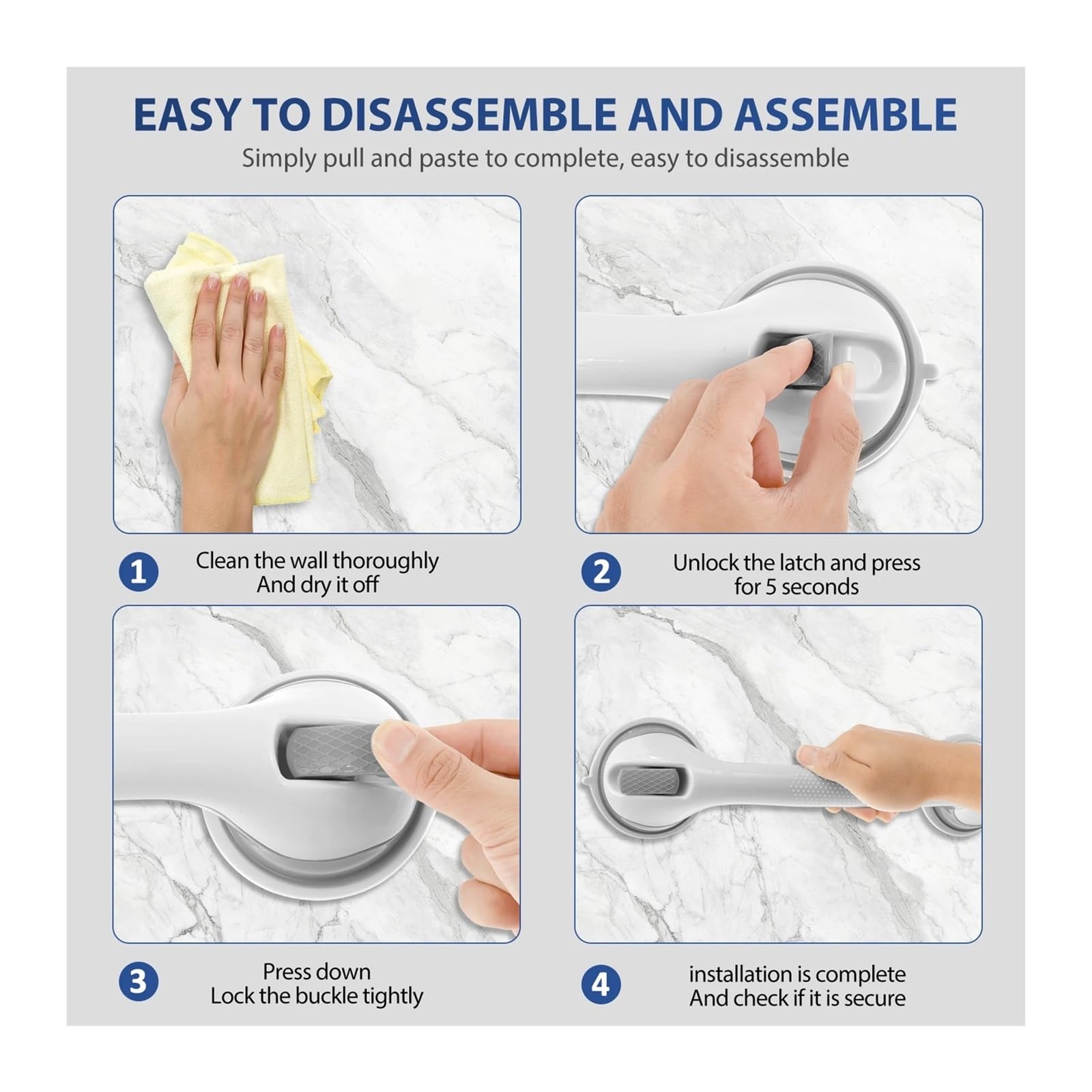 Lot de 2 poignées de douche antidérapantes, barre d'appui for toilettes, salle de bain, baignoire, plastique, ventouse(Large 420mm)