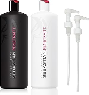 Sebastian Professional Penetraitt Shampoo & Conditioner Duo Set | 33.8 Fl Oz Liter Bottles Prepack with Pumps Included | Strengthening & Deep Repair | For Dry, Damaged, & Colored Hair