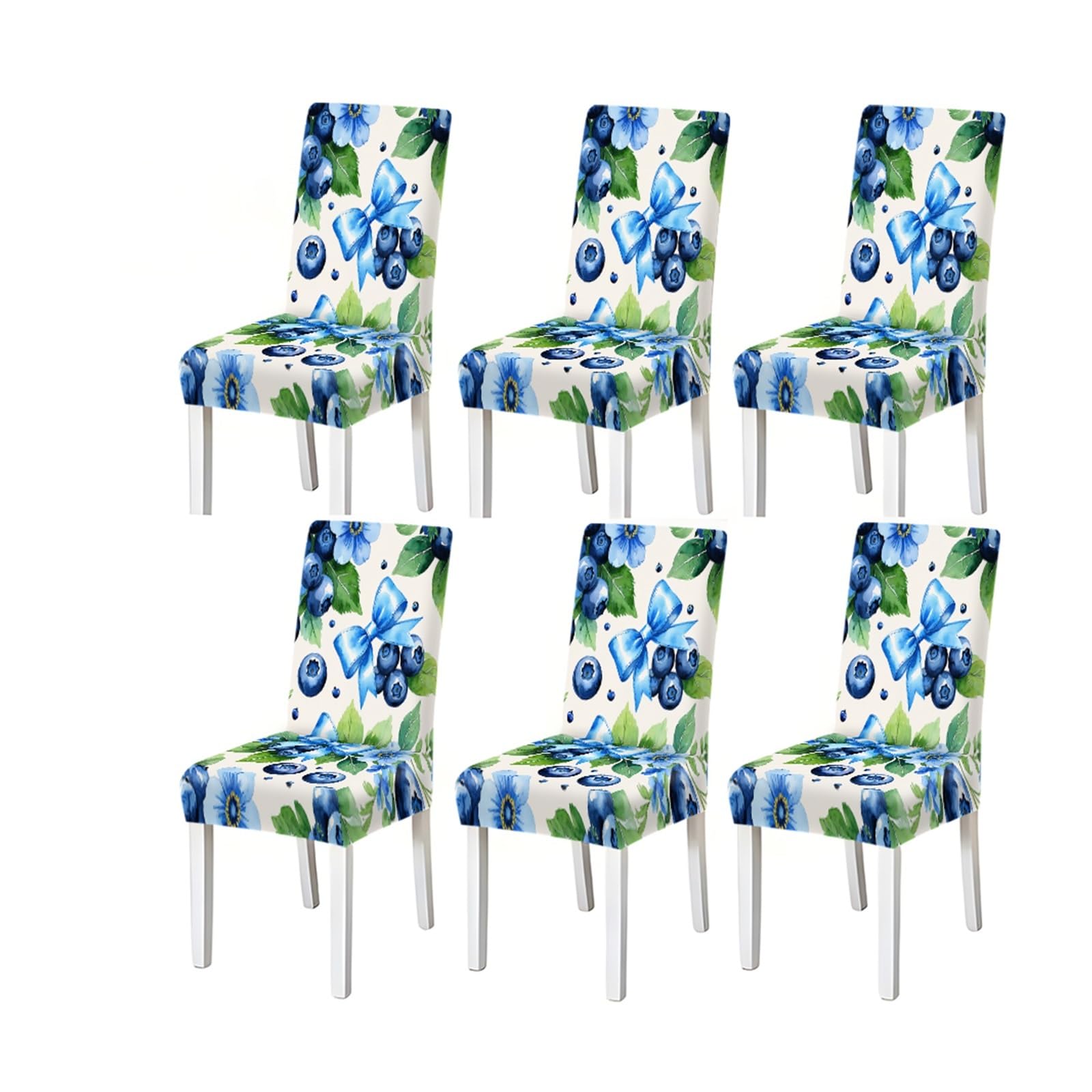BOSUYBN Watercolor Blueberry Bow Floral Fruit Pattern Print Dining Chair Covers Set Of 2/4/6, Stretch Slipcovers For Kitchen Dining Room Furniture Protectors for Home Dining Room(6PCSChair cover)