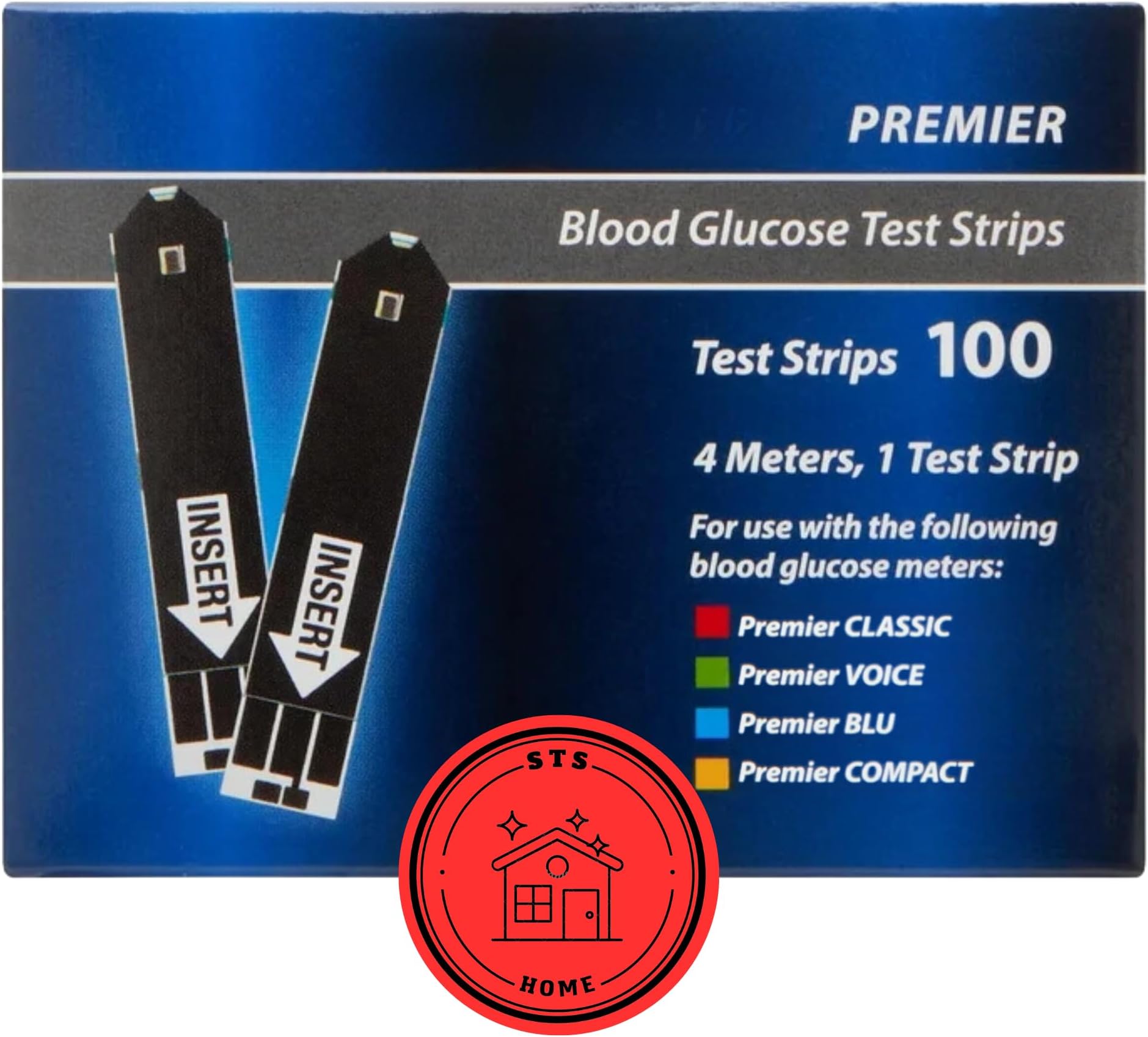 Premier Blood Glucose Test Strips | Blood Glucose Test Strip | Blood Sugar Test Strips | Premier Test Strips 100 Count + STS Sticker.