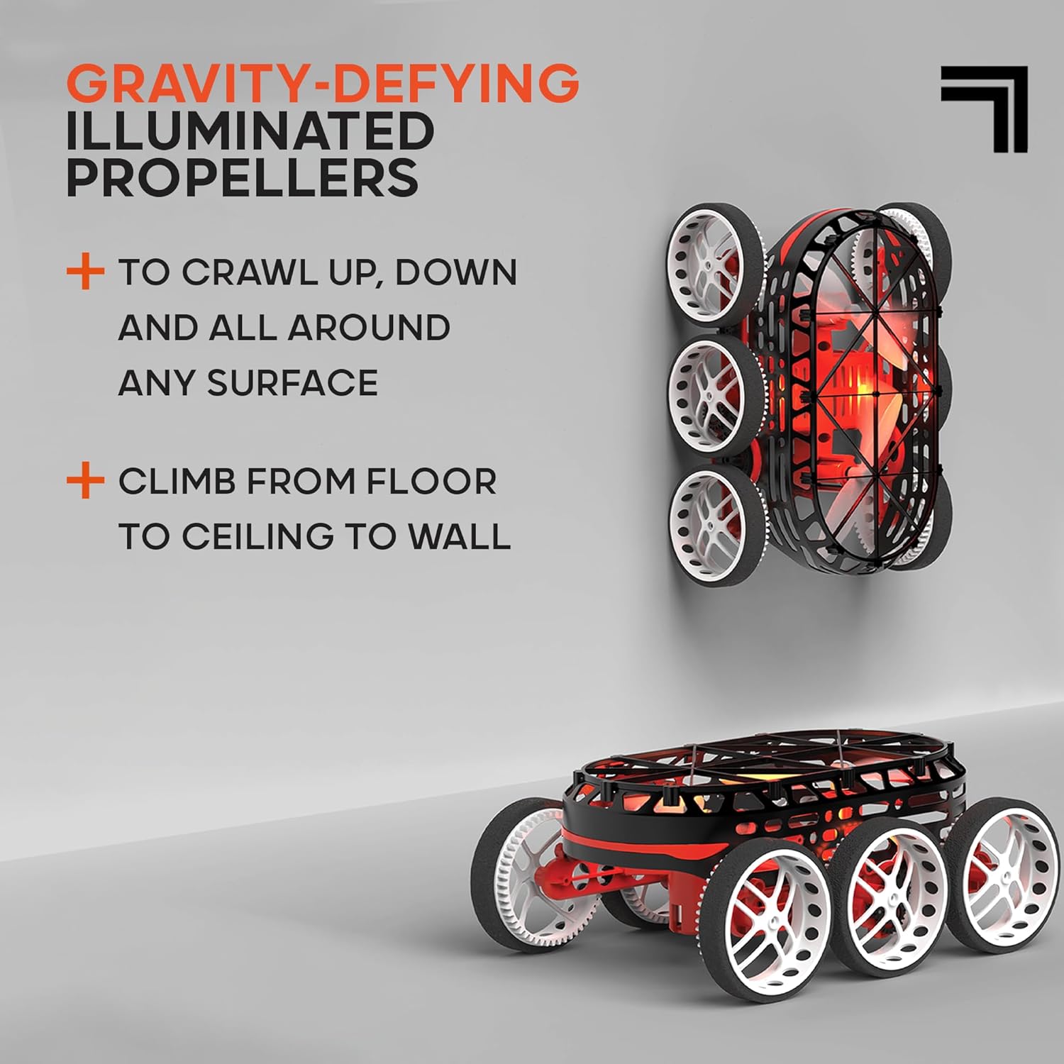 Sharper Image RC Rover X-2, Wall & Ceiling Climber, 2 Rechargeable Batteries + 4 Extra Propellers, Wireless 2.4 GHz Remote, Stunt Space Rover Car, LED Lights, Easy Kids Indoor Toy