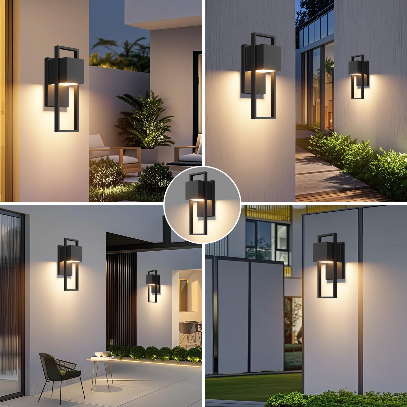 Aipsun LED Außenwandleuchte 16W,2 Stück Außenlampe Außenleuchte 3000K Warmweiß IP65 Wasserdicht | Edelstahl-Wandleuchte für Innen/Außen, Balkon, Garten, Garage & Korridor | Schwarz