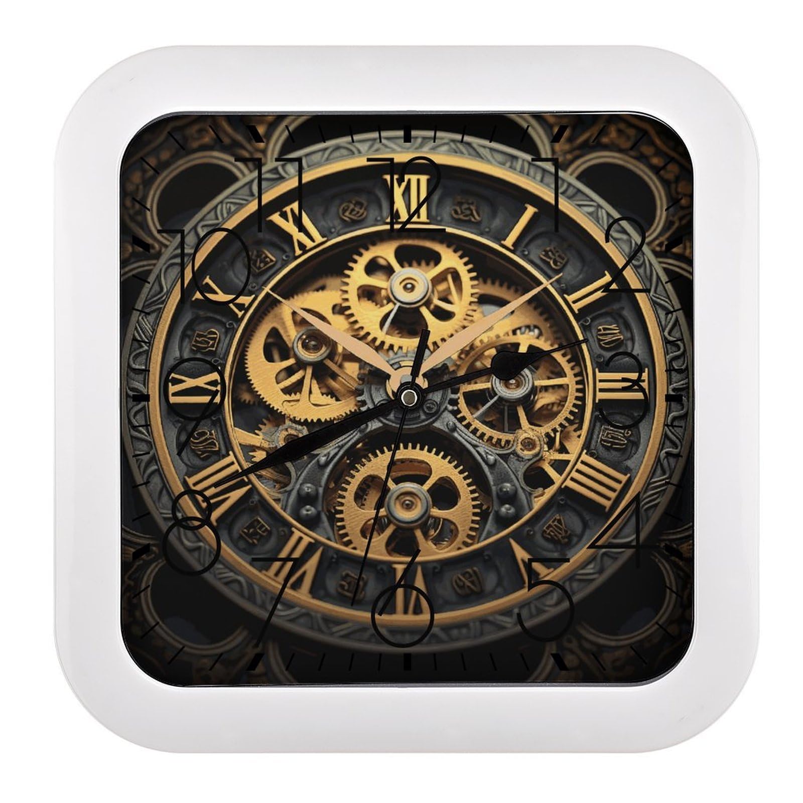NTVOWPZO 10 Inch Wall Clock Clock Gear Battery Operated Wall Clocks Silent Non-Ticking Square Wall Clock for Living Room Kitchen Home Office Wall Decorative Clocks