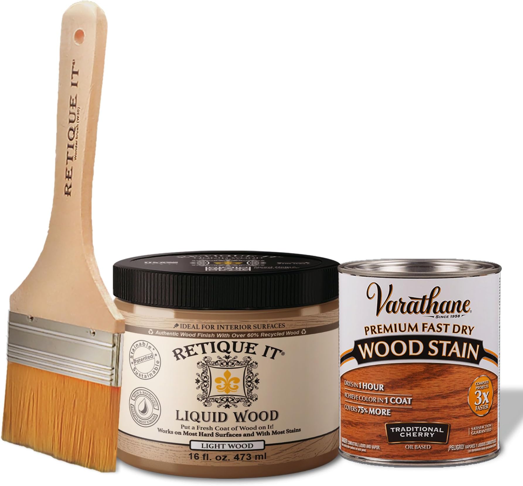 Liquid Wood - Pt Light Wood with Traditional Cherry Stain-Stainable Wood Fiber Paint-Put a fresh coat of wood on it (16oz LW Trad Cherry)