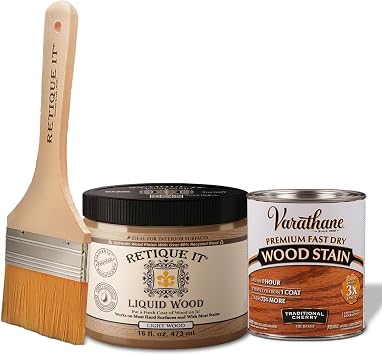 Retique It Liquid Wood - Pt Light Wood with Traditional Cherry Stain-Stainable Wood Fiber Paint-Put a fresh coat of wood on it 16oz LW Trad Cherry