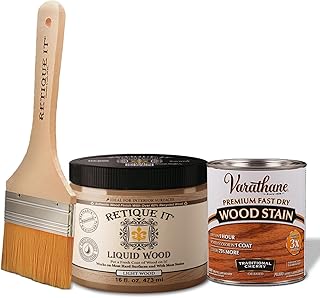 Retique It Liquid Wood - Pt Light Wood with Traditional Cherry Stain-Stainable Wood Fiber Paint-Put a fresh coat of wood on it (16oz LW Trad Cherry)
