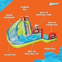 Vista 2 de BANZAI Parque acuático inflable con tobogán y piscina