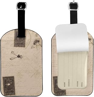 Leather Luggage Tags for Suitcase Adjustable Suitcase Tags Old Fashioned Mail Travel Bag Baggage Labels with Full Back Privacy Cover for Men Women Cruise Airport Travel Essentials