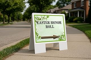 Easter Honor Roll Spring Flowers Sage Green Directional Arrows A-Frame Double Sided 23x23 in. sign