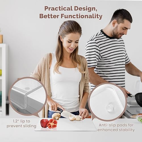 Miniatura 4 de Tabla de cortar de acrílico transparente con borde de mostrador, tabla de cortar transparente de 17 x 13 pulgadas para encimera con labio, protector