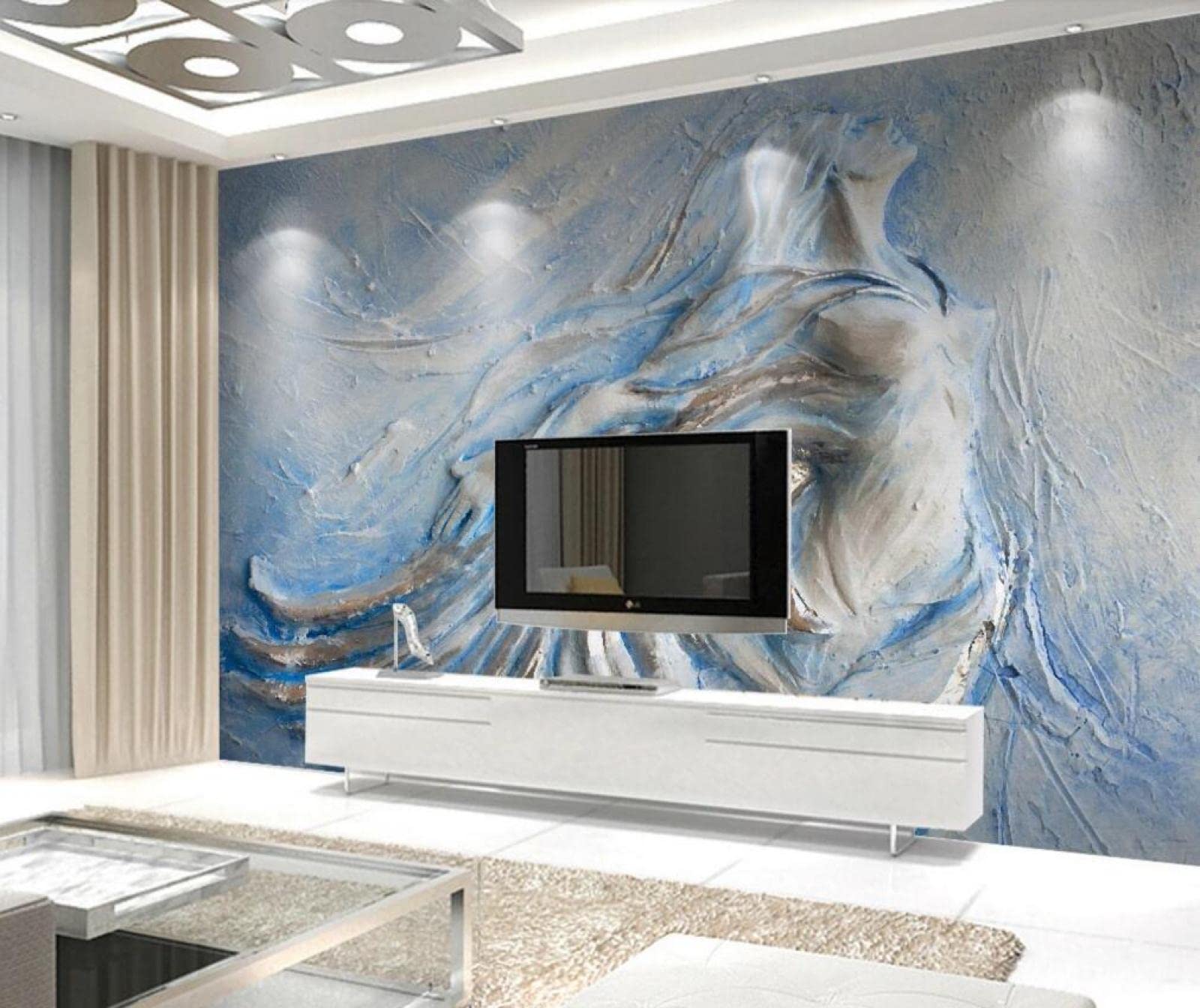 Papier Peint Mural 3D Effet Feuille Bleue - Imprimé XXL, Modèle KKER433