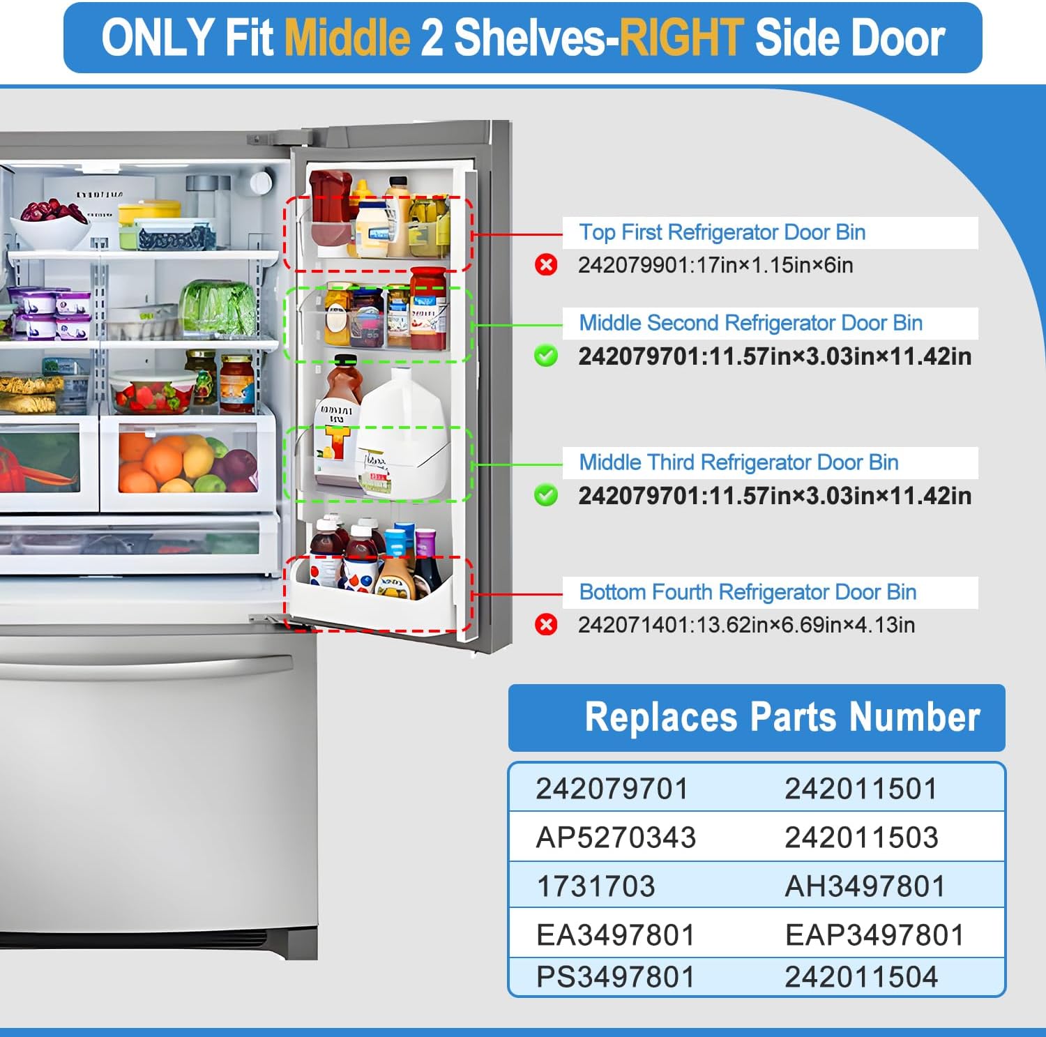 UPGRADED 242079701 Refrigerator Door Bin Replacement, Compatible with Frigidaire Kenmore Refrigerator Door Shelf Bin Parts 242011501 242011504 AP5270343 FFHB2750TS FGHB2868TF LGHD2369TF Door Shelf
