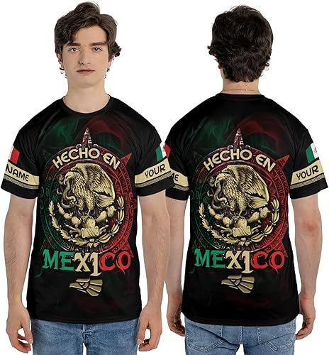 Miniatura 2 de Camiseta personalizada con nombre de México, camisetas con nombre personalizado, bandera azteca mexicana de EE. UU., unisex 3D impreso, para hombres