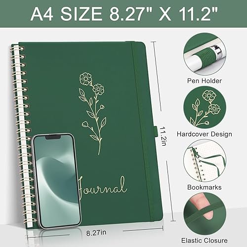 Miniatura 10 de EMSHOI Diario de puntos y viñetas – Cuaderno espiral de cuadrícula de puntos de 8.5 x 11 pulgadas, cuaderno de puntos grande A4, papel grueso