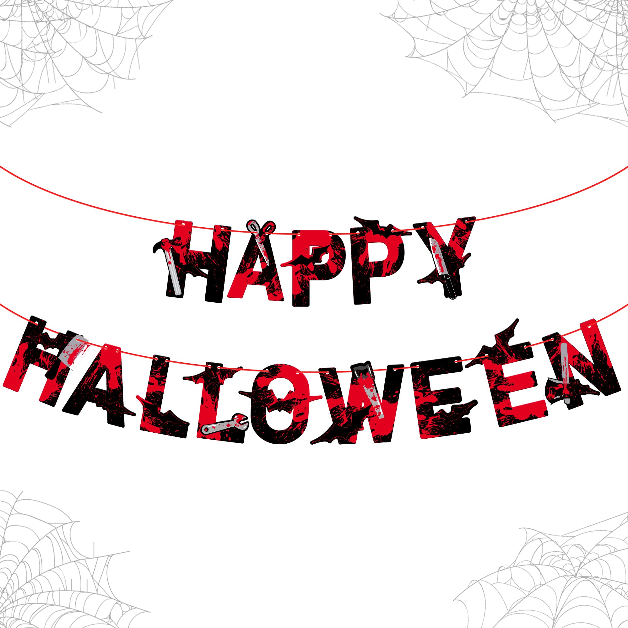 Red Glitter Happy Halloween Banner - Spooky Party Decor For Home & Haunted Houses