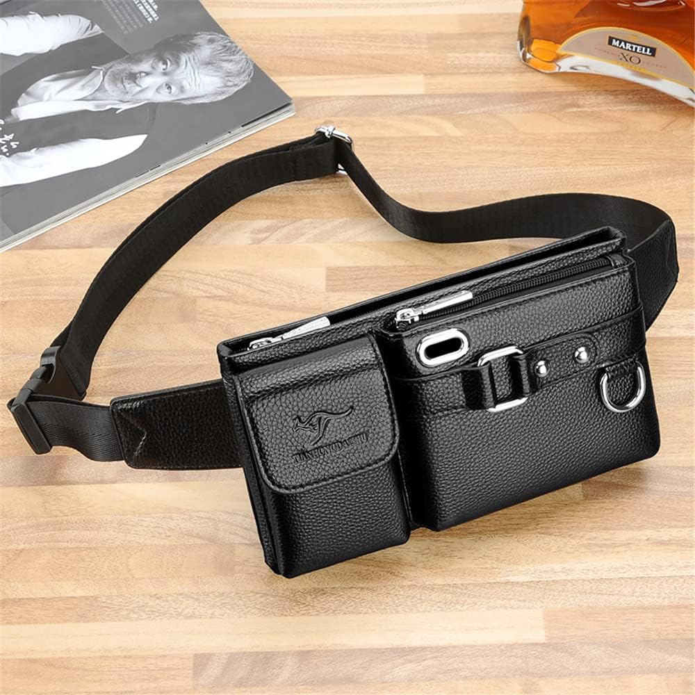 Leather Large Fanny Pack Waterproof Hip Belt Bag Waist Bag Crossbody Sling Backpack, 306-2 Big Back, L