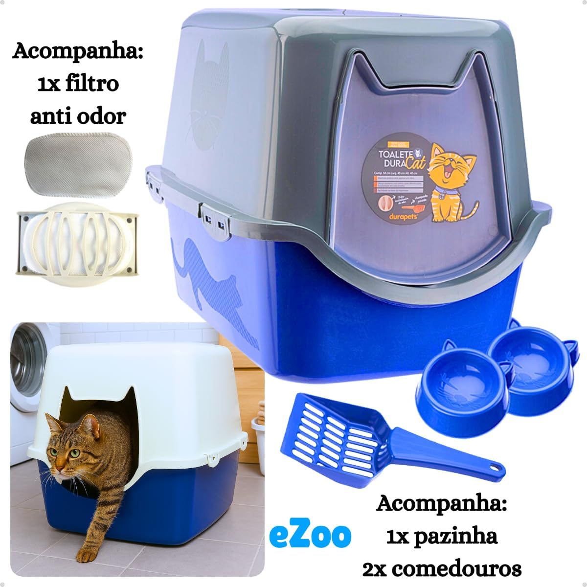 Caixa de areia para Gatos Rosa Toalete Duracats Banheiro Bandeja Sanitário Higiênico Facil Limpeza Confortável com Comedouros e Pá Caixa de areia para Gatos Rosa Toalete Duracats Banheiro Bandeja Sanitário Higiênico Facil Limpeza Confortável com Comedouros e Pá