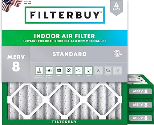 Vista 110 de Filterbuy Filtro de aire MERV 8 de 16.5 x 21 x 1 pulgadas, protección contra el polvo (paquete de 4), filtros de aire de repuesto plisados HVAC
