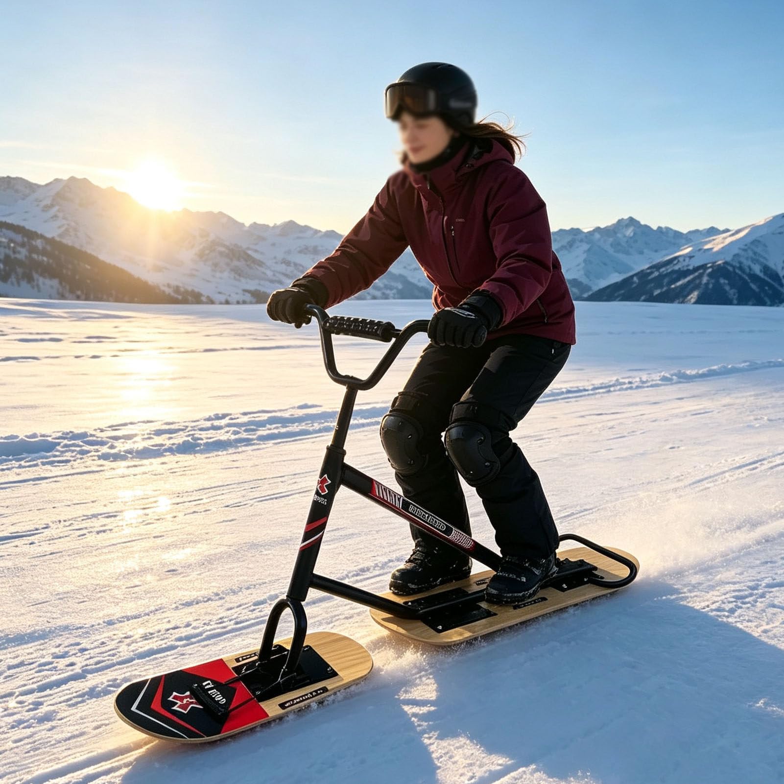 Monopattino da Neve per Adulti con Sci Girevoli a 360° Woodcolor