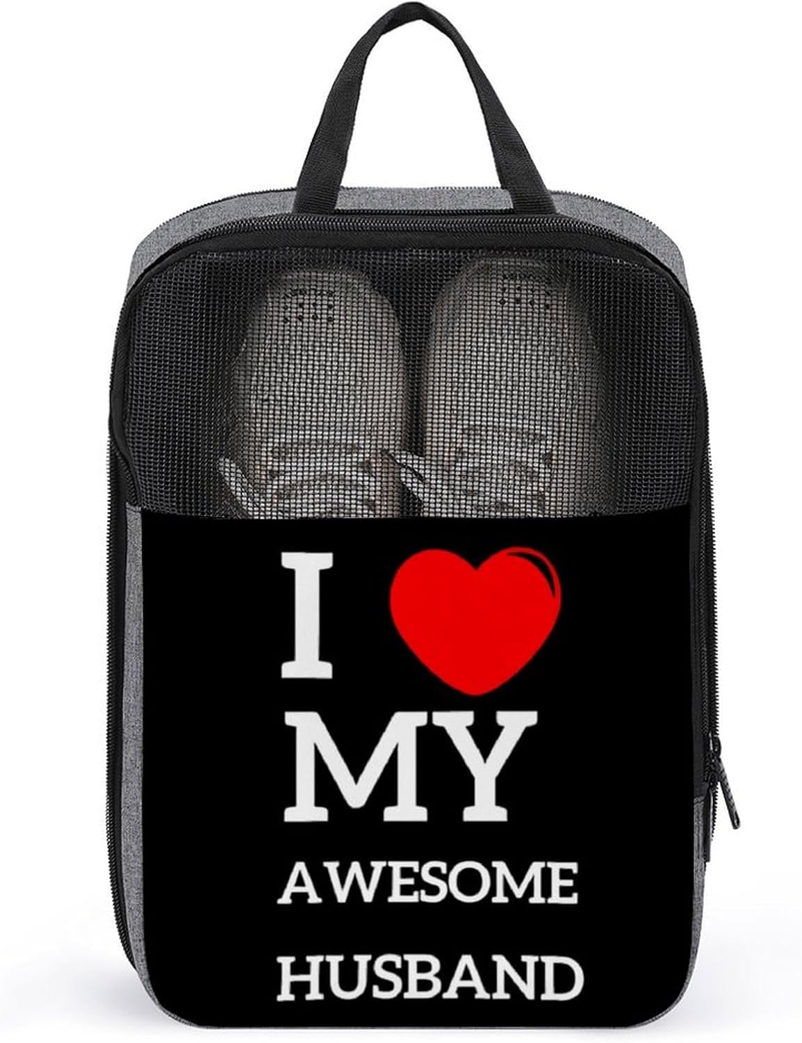 I Love My Awesome Husband Large Shoe Bags for Packing with Clear Window Storage Bag for Men Women Travel