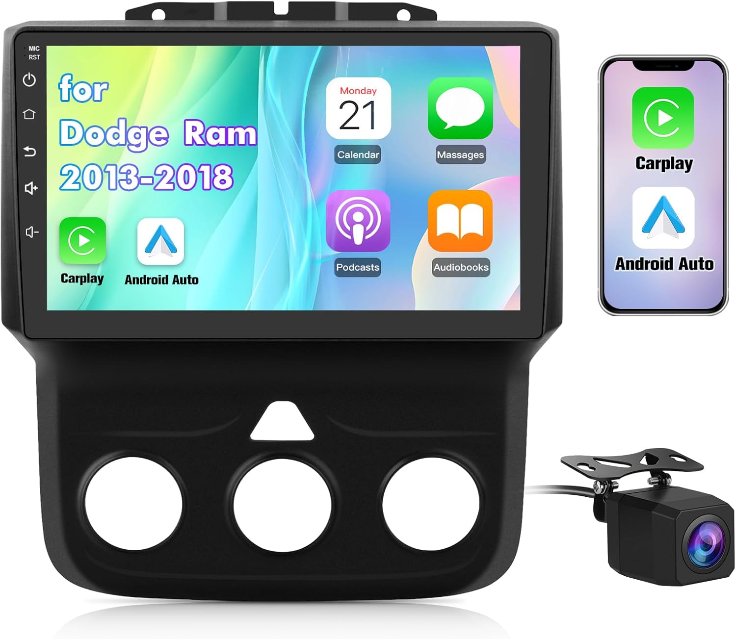 Junsun 8 Core Car Radio Stereo for Dodge RAM 1500 2500 3500 2013 2014 2015 2016 2017 2018 with Carplay Android Auto Bluetooth 4+64GB (Only fit Manual AC)