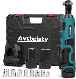 3/8" Cordless Ratchet Wrench Set, 50N.m (37 Ft-lbs), 12V Power Electric Ratchet Driver with 8 Sockets and 1H Fast Charger, 400 RPM Variable Speed, 2PCS Lithium-Ion Batteries