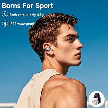 aigo Open Ear Earbuds, Wireless Bluetooth Earphone, Clip on Headphones, Over The Ear Earbuds for Fitness Running Gym Workouts, Built-in Mic, Wireless Charging, Black Headset